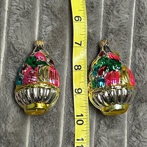 2 Vintage Mercury Blown Glass Basket pink green blue ornaments Columbia